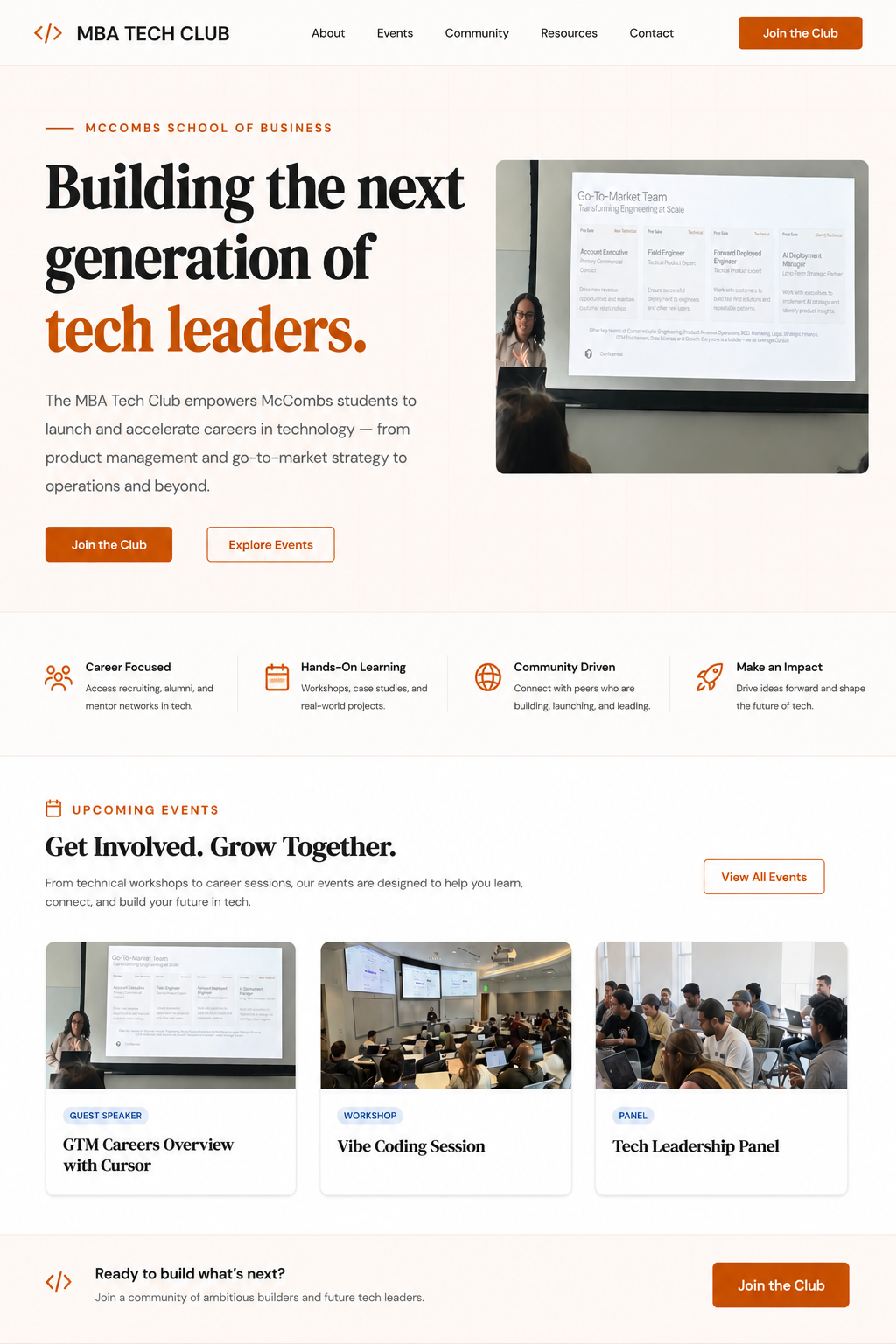 A snapshot of the club — programming, leadership, and the four-pillar curriculum at a glance.